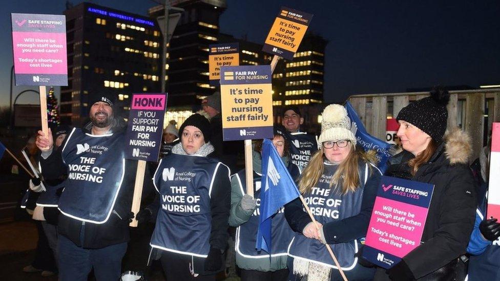 Nurses on strike on Aintree University Hospital