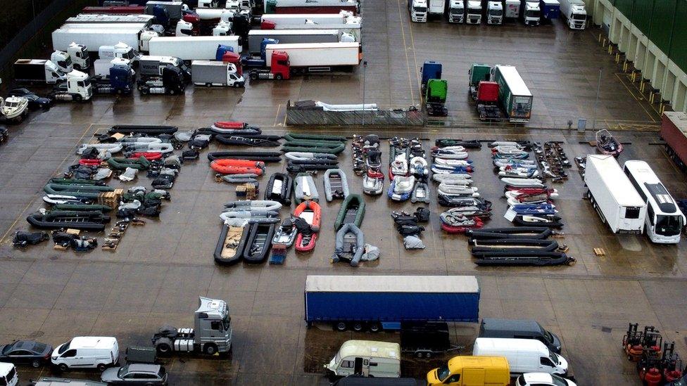 Boats held in storage in Dover after being used to cross the Channel