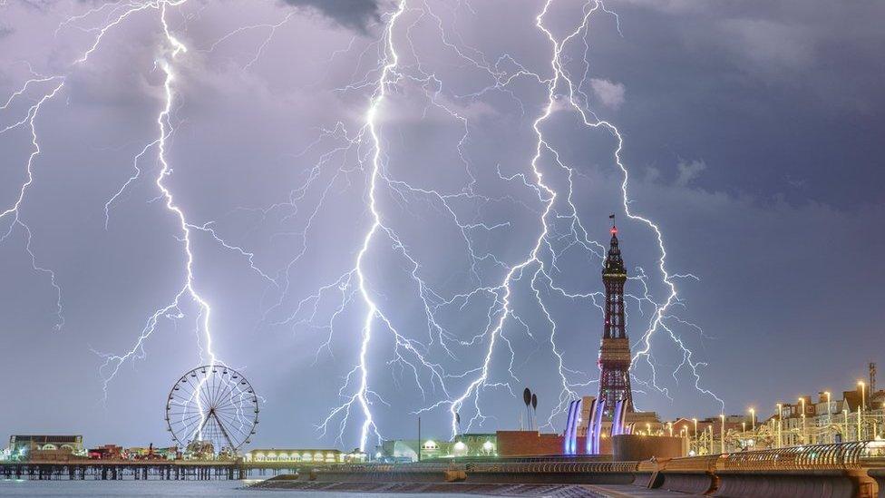 Lighting strikes over Blackpool