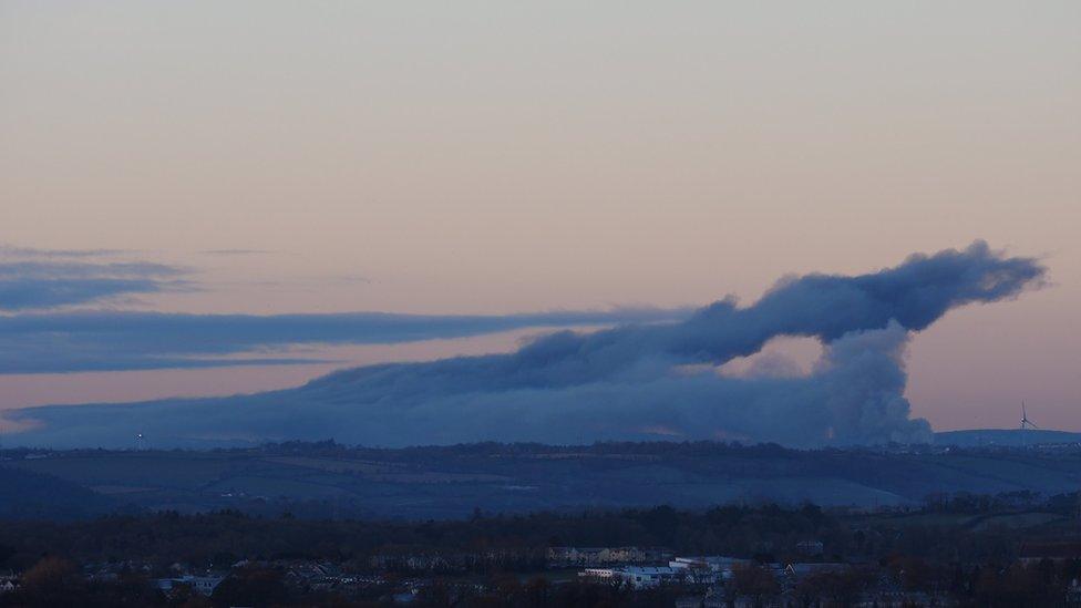 Plumes of smoke at Cork port