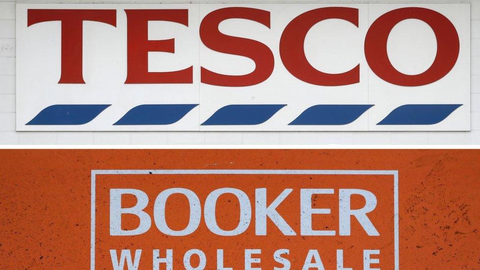 Logos of Tesco and Booker