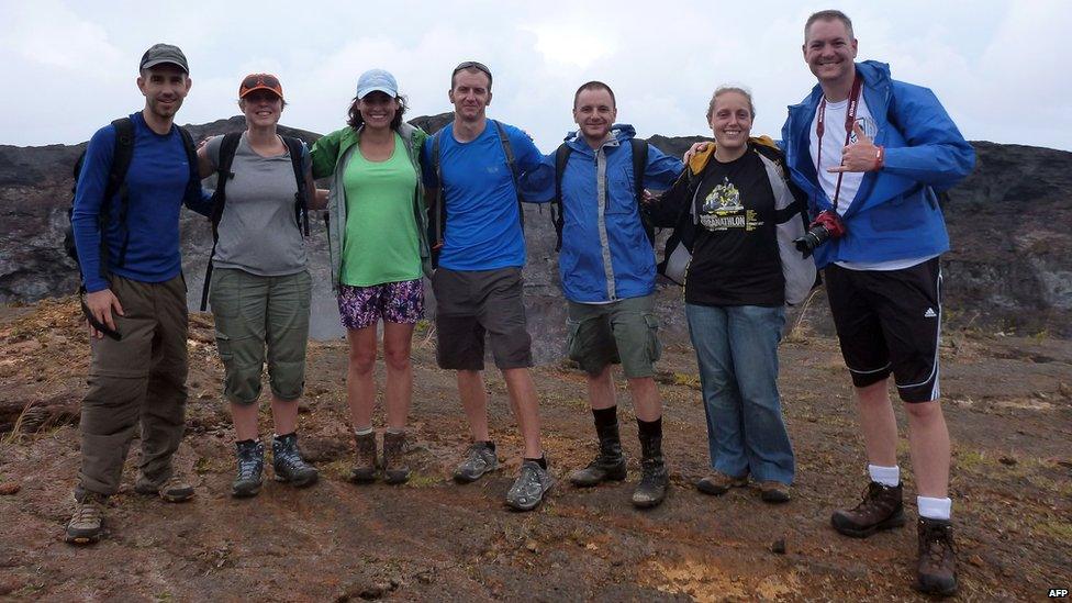 Support staff member Brian Shiro (left) is pictured with team members Sophie Milam, Joceyln Dunn, Zak Wilson, Allen Mirkadyrov, Martha Lenio and Neil Scheibelhut