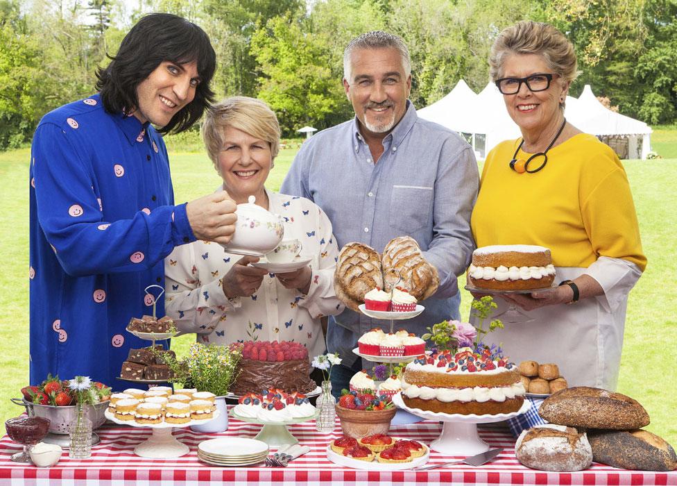 Noel Fielding, Sandi Toksvig, Paul Hollywood and Prue Leith