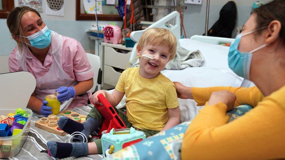 Three year old Ethan Mains from Glasgow, with mother Alexa Ispas