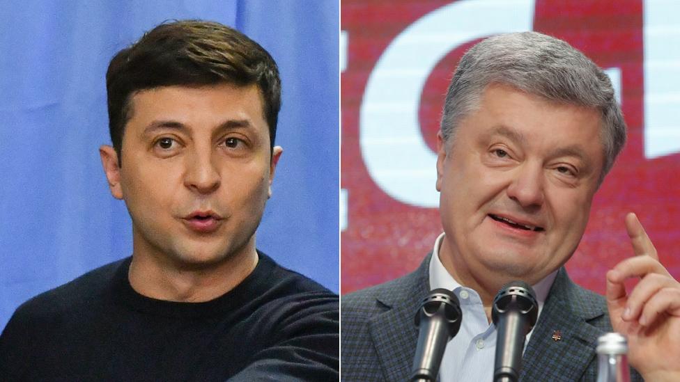 Ukraine rivals Volodymyr Zelensky (L) and Petro Poroshenko, March 2019