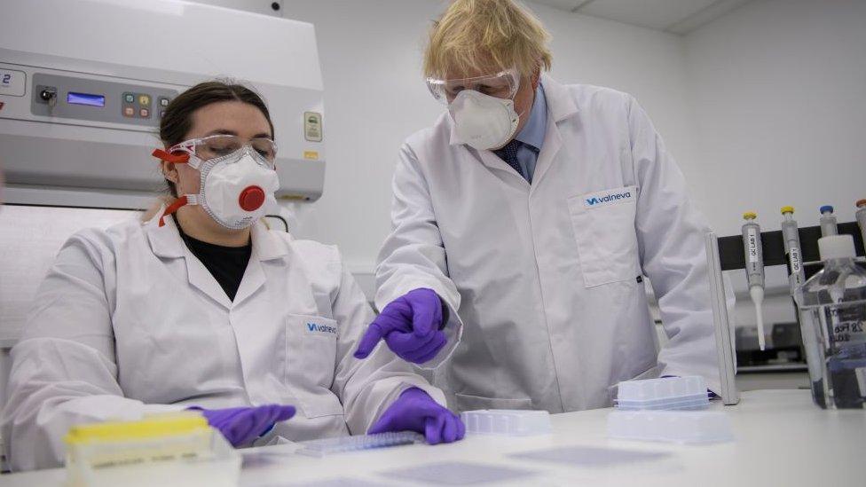 Boris Johnson visited a biotechnology laboratory in Scotland on Thursday where they are hoping to start manufacturing of a Covid-19 vaccine, if it is approved.