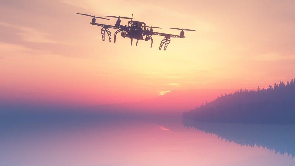 Drone in sunset