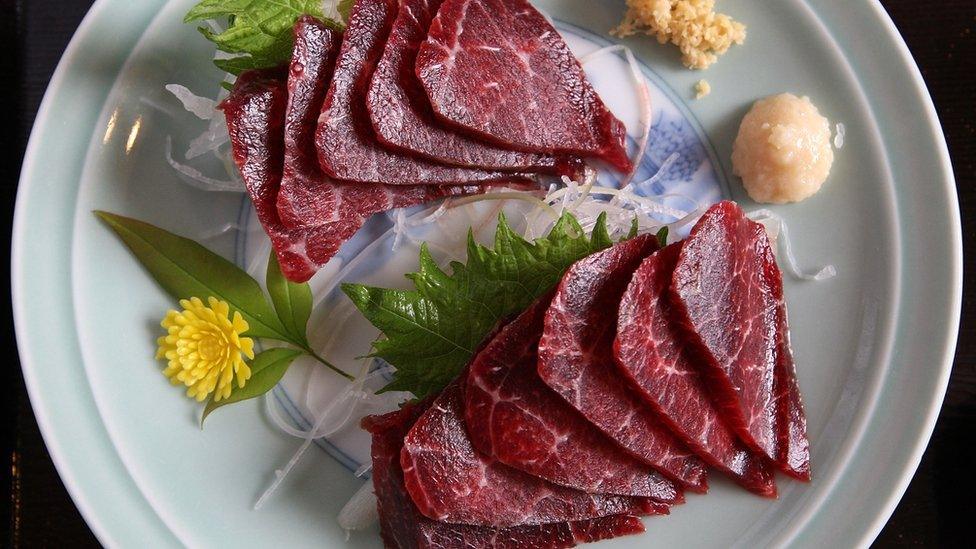 Whale meat on sale in Japan.