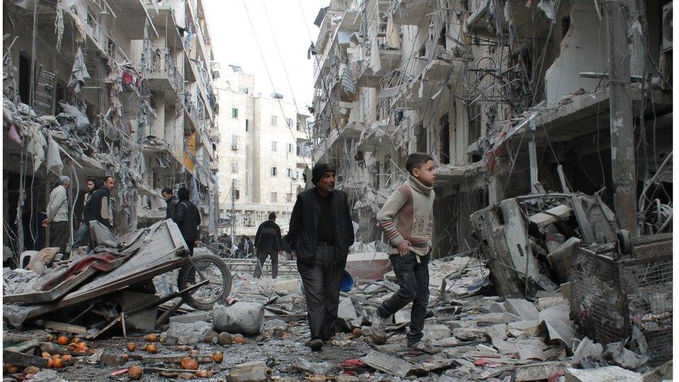 Aleppo street rubble