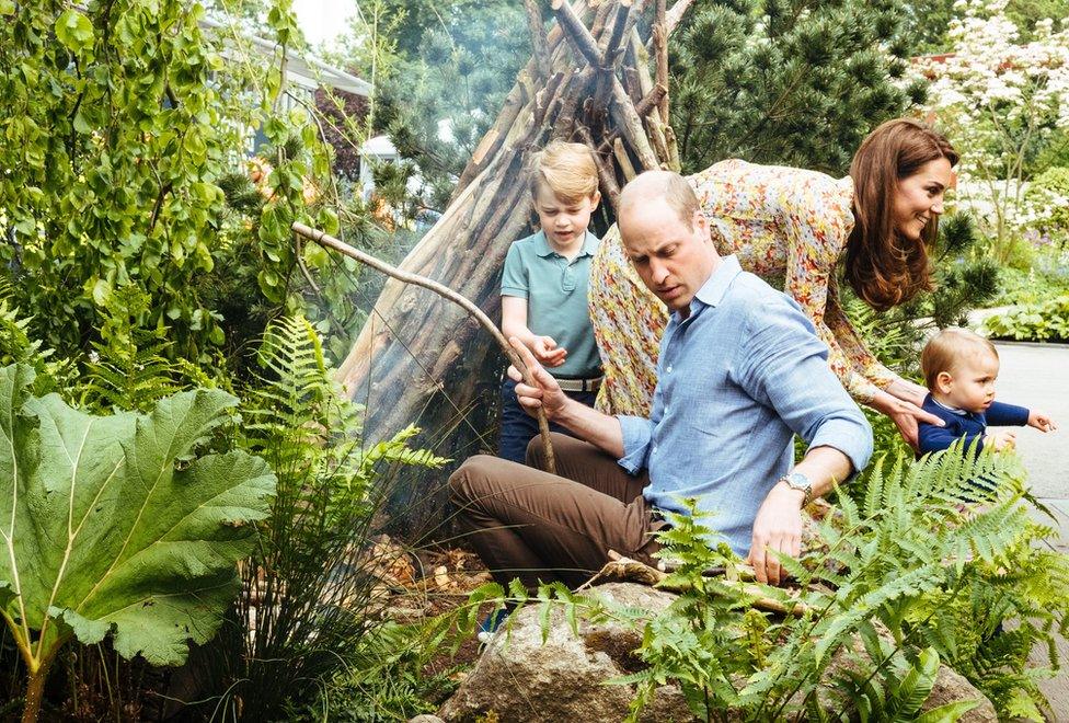 The Duke and Duchess of Cambridge with their children at the Chelsea Flower Show