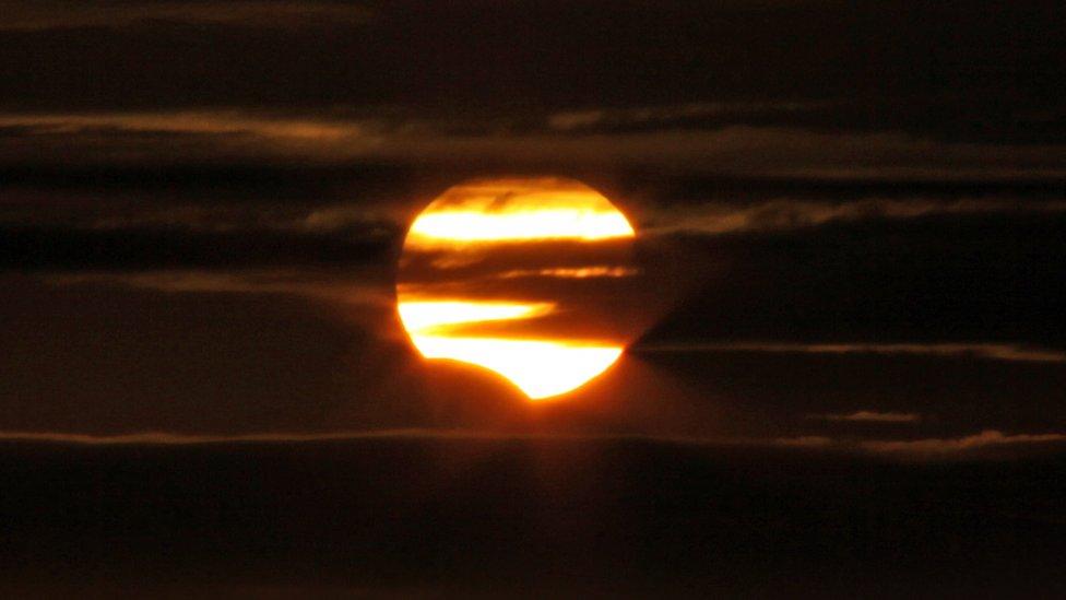 Photograph of the partial eclipse at Cosmeston Country Park, Penarth