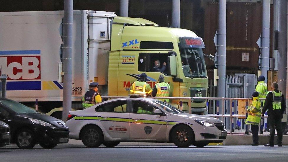 The first truck to arrive from Wales under new Brexit trading arrangements was checked at Dublin Port on 1 January 2021