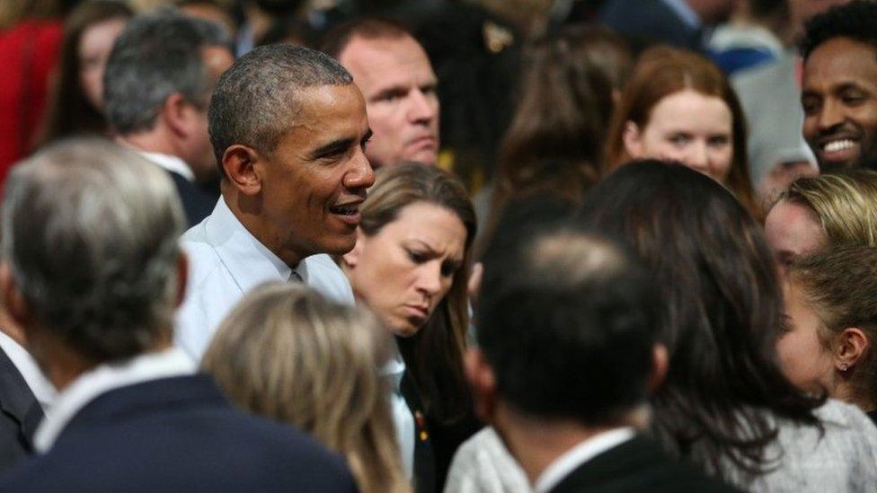 Mr Obama meeting young people in London