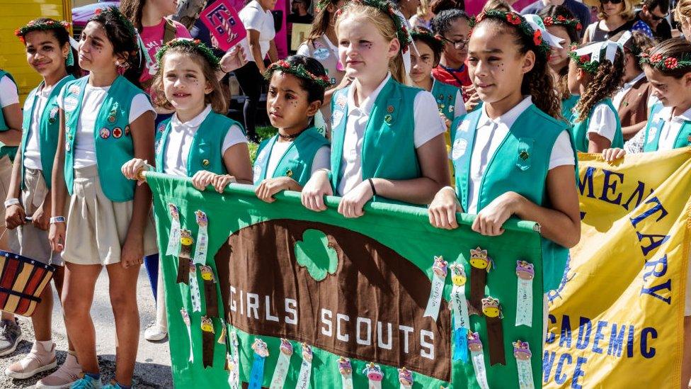 US Girl Scouts in parade