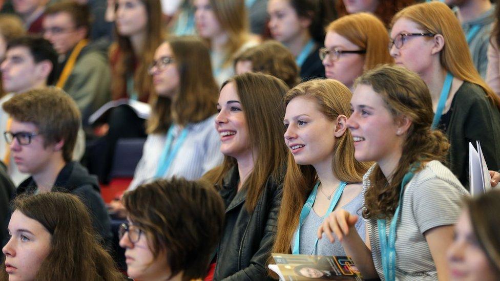 Photos of students at a Seren network conference