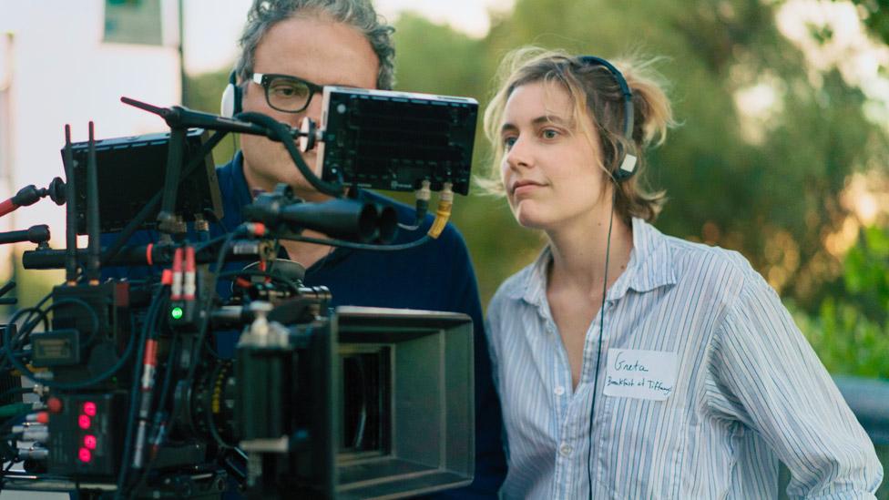 Greta Gerwig on the Lady Bird set