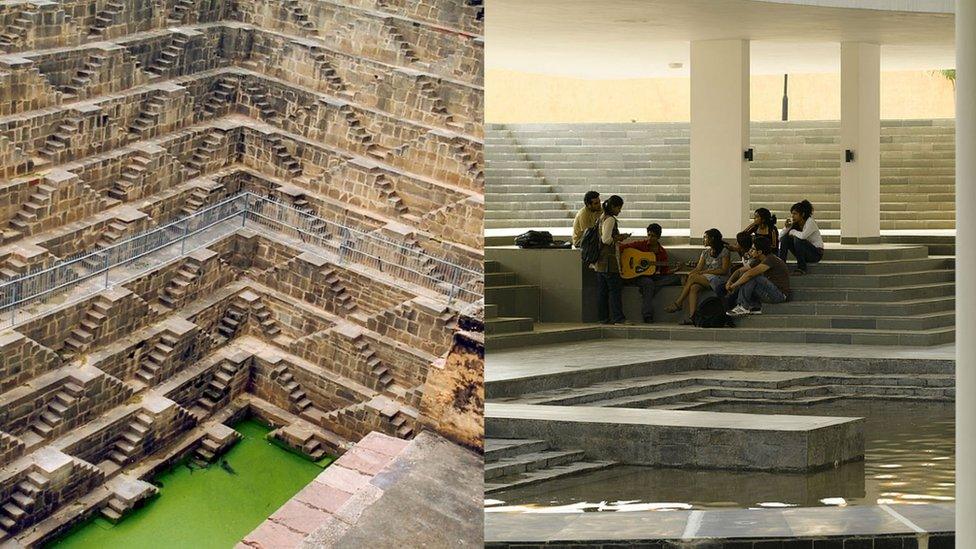 Ancient stepwell and modern version