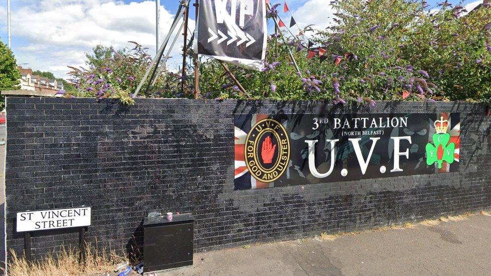 A sign on a wall on St Vincent Street in Belfast that reads: 3rd BATTALION NORTH BELFAST UVF