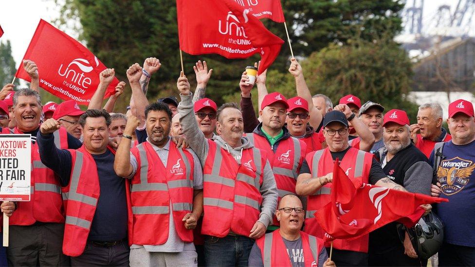 Unite members stand on picket line at Port of Felixstowe