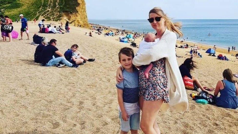 Danielle Spencer with her children at the beach