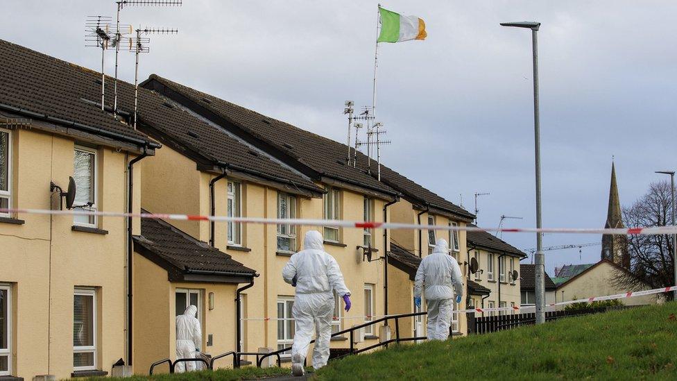 Forensic officers at murder scene in Lurgan