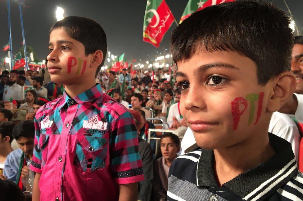 Young supporters of Imran Khan at the Lahore rally, 29 April 2018