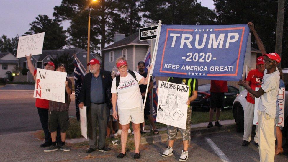 Trump supporters outside Elaine Luria's event