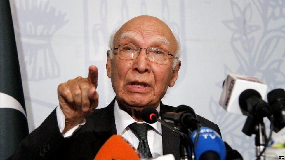 Sartaj Aziz, advisor to the Prime Minister of Pakistan on national security and foreign affairs (22 August 2015)