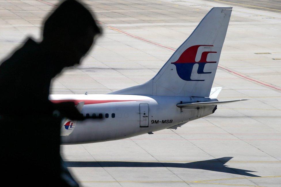 A file picture dated 17 July 2016 shows a passenger walking past a Malaysia Airlines aircraft within a viewing gallery of the Kuala Lumpur International Airport (KLIA) in Sepang, outside Kuala Lumpur, Malaysia.