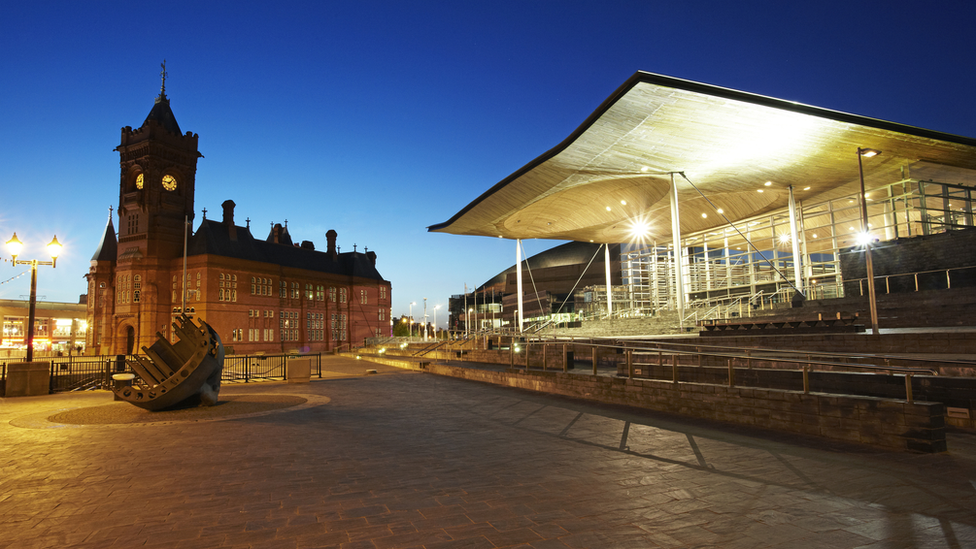 Senedd at night