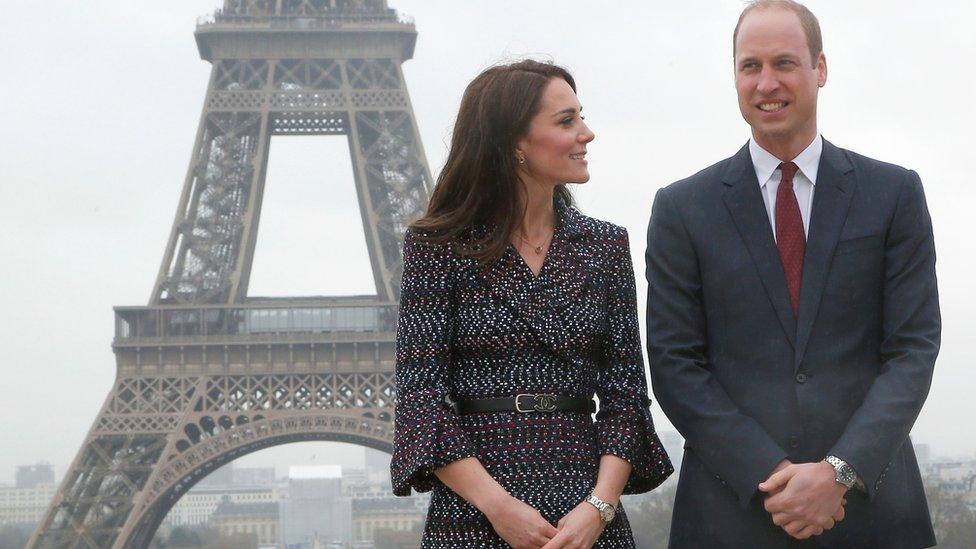 The Duke and Duchess of Cambridge in front of the Eiffel Tower