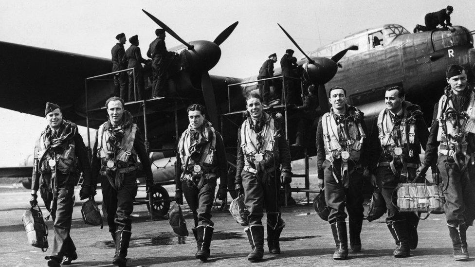 Lancaster bomber and crew