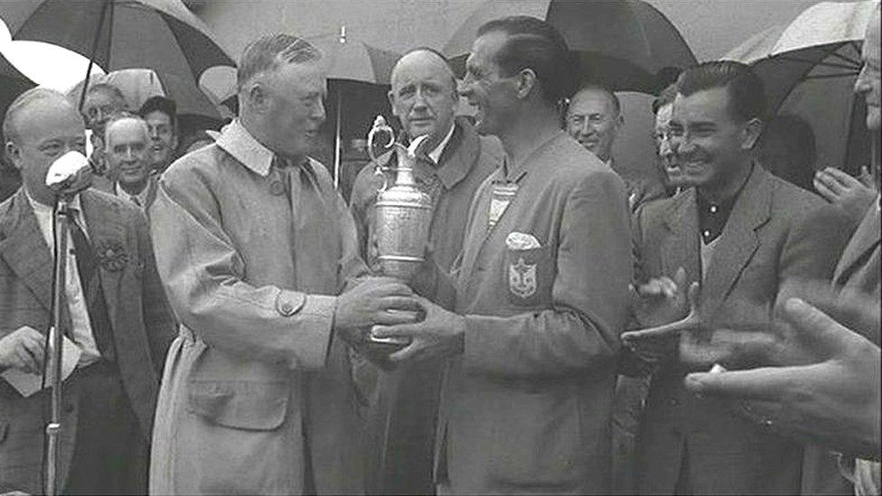 Max Faulkner is handed the Claret Jug