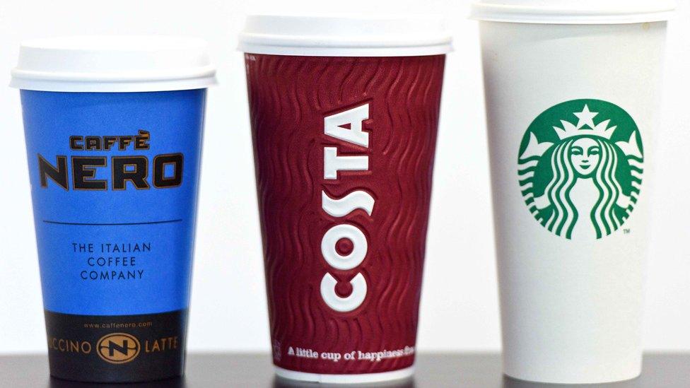 Caffe Nero, Costa and Starbucks cups