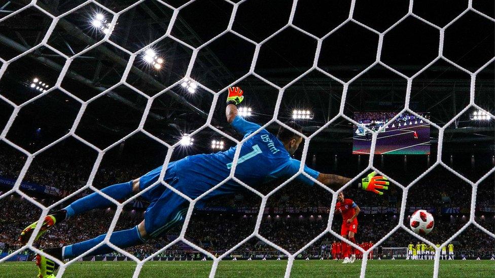 Colombia's goalkeeper David Ospina concedes a goal in England game on Tuesday