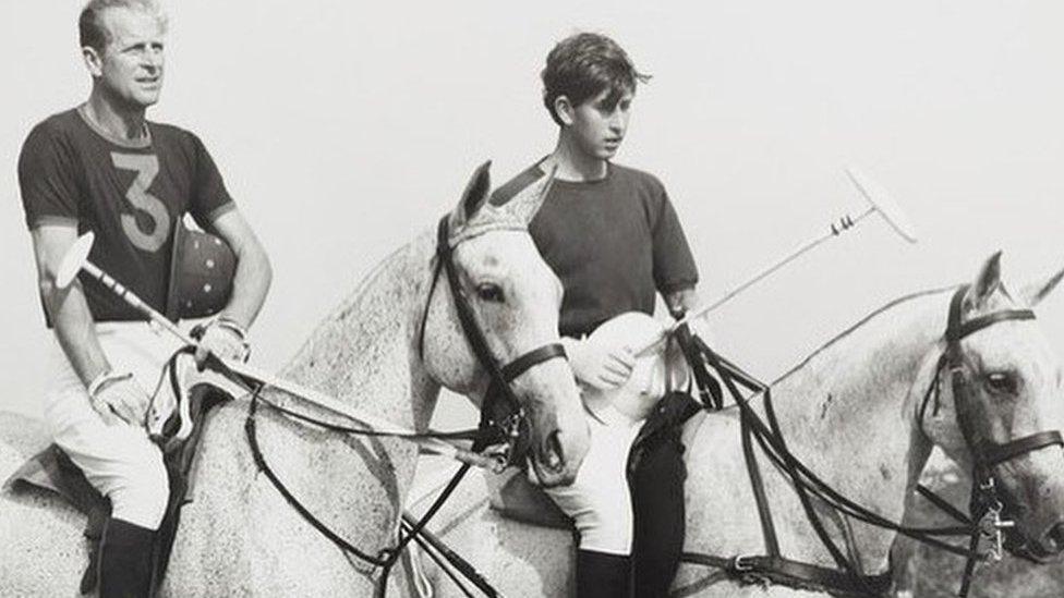 The Duke of Edinburgh seen beside the Prince of Wales playing polo in 1966