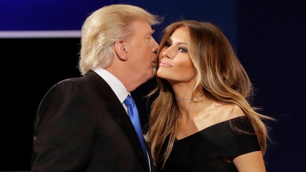 Donald Trump kisses his wife Melania Trump after the presidential debate with Hillary Clinton at Hofstra University in Hempstead, NY (Sept. 26, 2016)