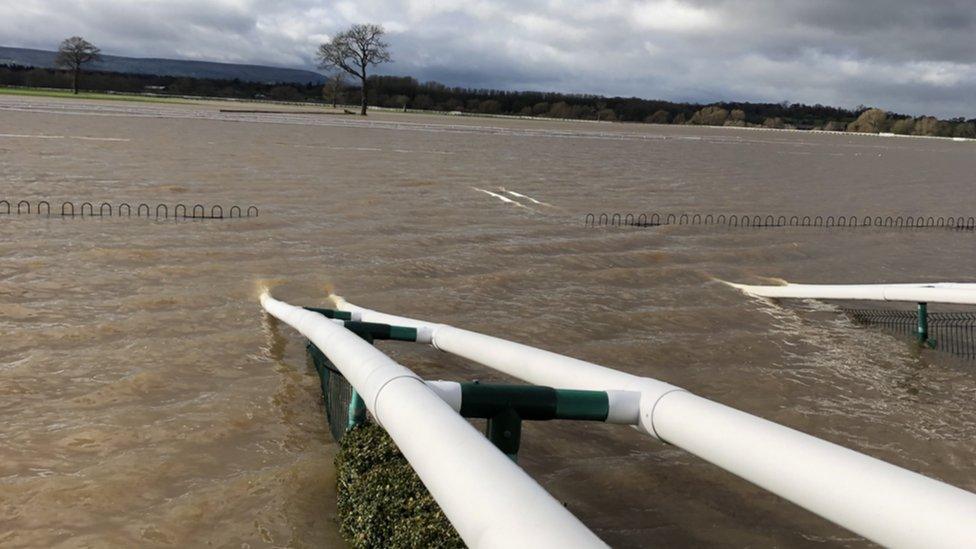 A flooded Bangor on Dee racecourse