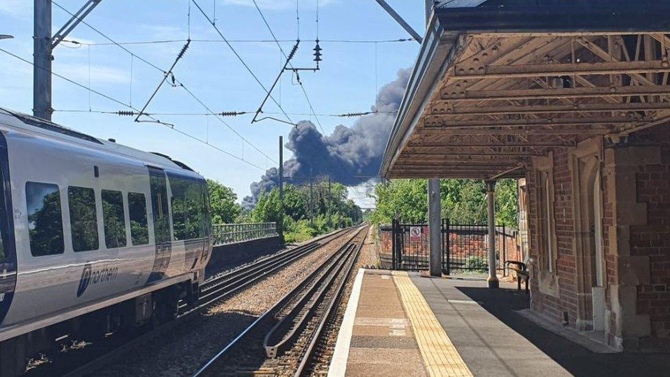 Smoke over railway line in Merseyside