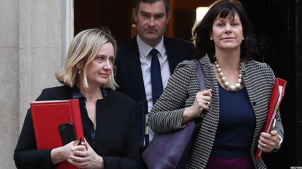 Amber Rudd (left), David Gauke and Claire Perry leave Downing Street