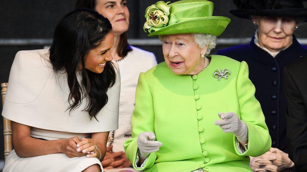 Queen and Meghan laughing