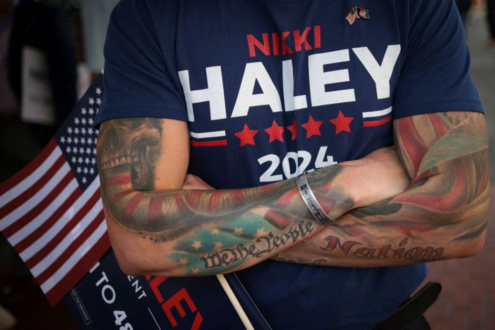 Supporter Ken Yasger waits in line in Charleston