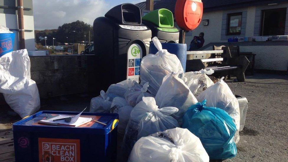 A pile of rubbish after been collected on the beach