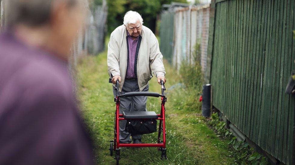 A man walking in allotments