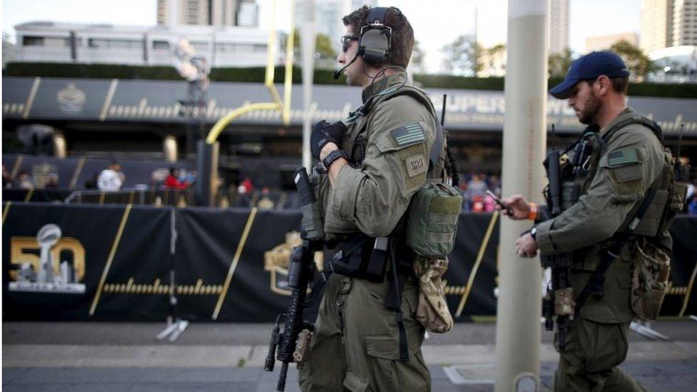 FBI officers patrol downtown San Francisco before NFL Super Bowl 50 in San Francisco, California, United States, on 4 February 2016