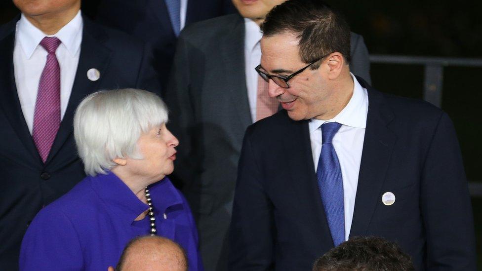 Federal Reserve chair Janet Yellen and Treasury Secretary Steve Mnuchin at the recent G20 finance ministers meeting