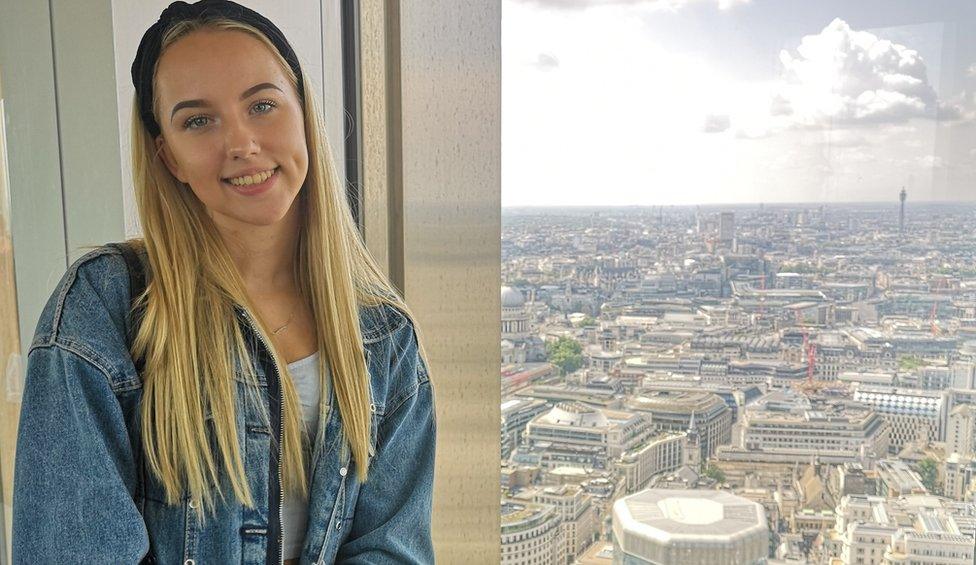 Tilly overlooking London skyline