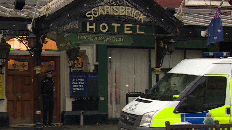 Policeman outside Scarisbrick Hotel on Lord Street