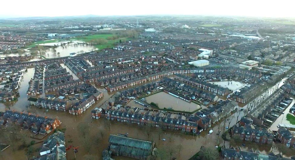 An image taken from a police helicopter showing the extent of flooding in Carlisle - 7 December 2015