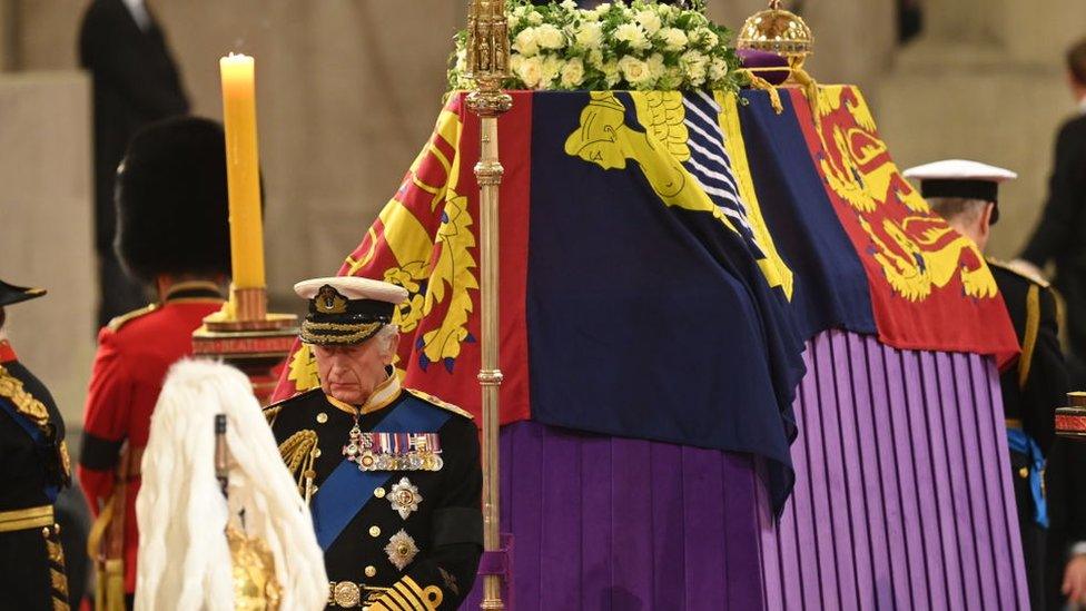 King Charles III holds a vigil beside the coffin of his mother, Queen Elizabeth II